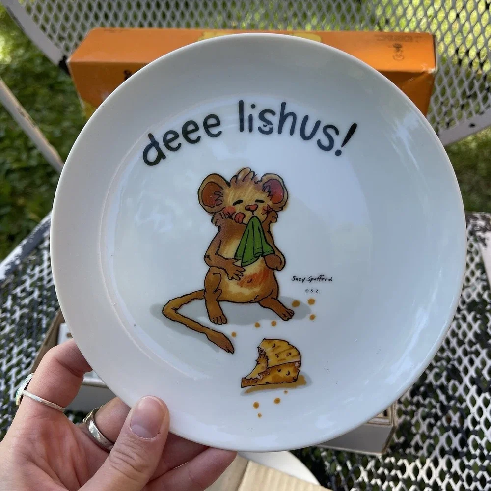Vintage Enesco Suzy's Zoo Set of 4 cheese‎ plates & picks 1976 Anthropomorphic